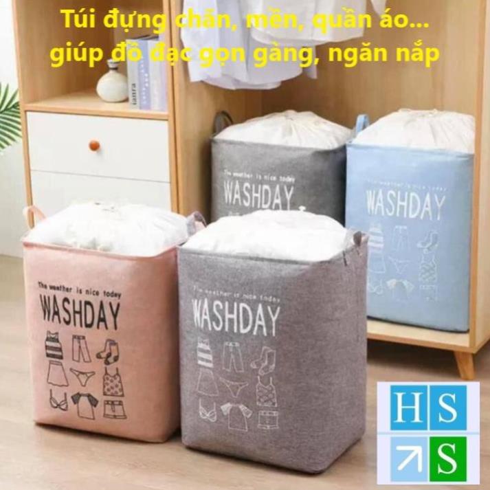 TÚI ĐỰNG CHĂN đa năng Washday vải vintage cỡ lớn đựng chăn mền drap quần áo giỏ đựng có quai xách chống ẩm chống bụi