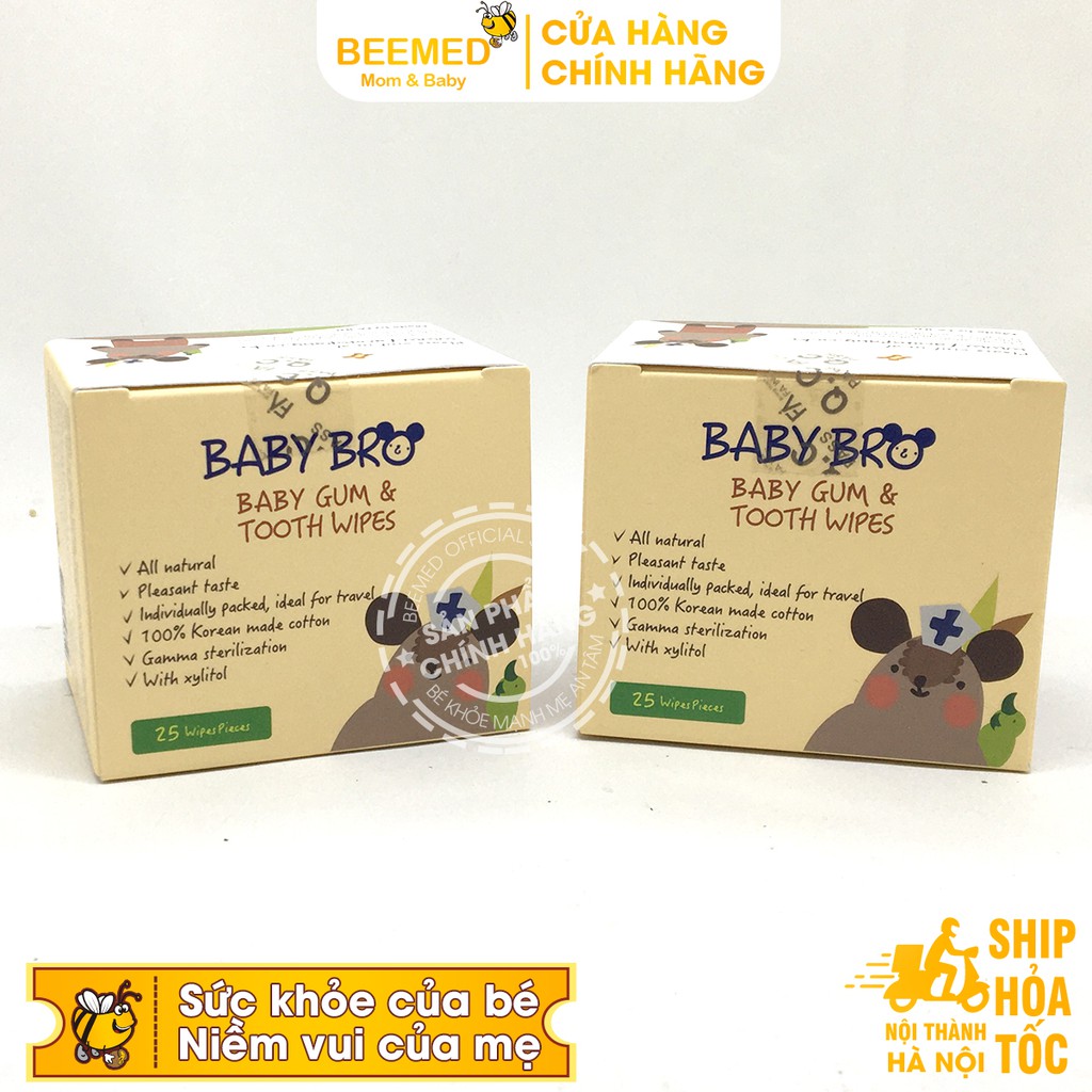 Gạc rơ lưỡi Baby Bro - Nhập khẩu Hàn Quốc - Baby Pro vệ sinh răng miệng cho bé - Khăn lau răng miệng Babybro