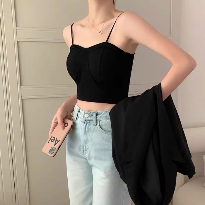 Áo lót 2 dây gân tăm dáng dài đệm ngực cố định Dami F1-06