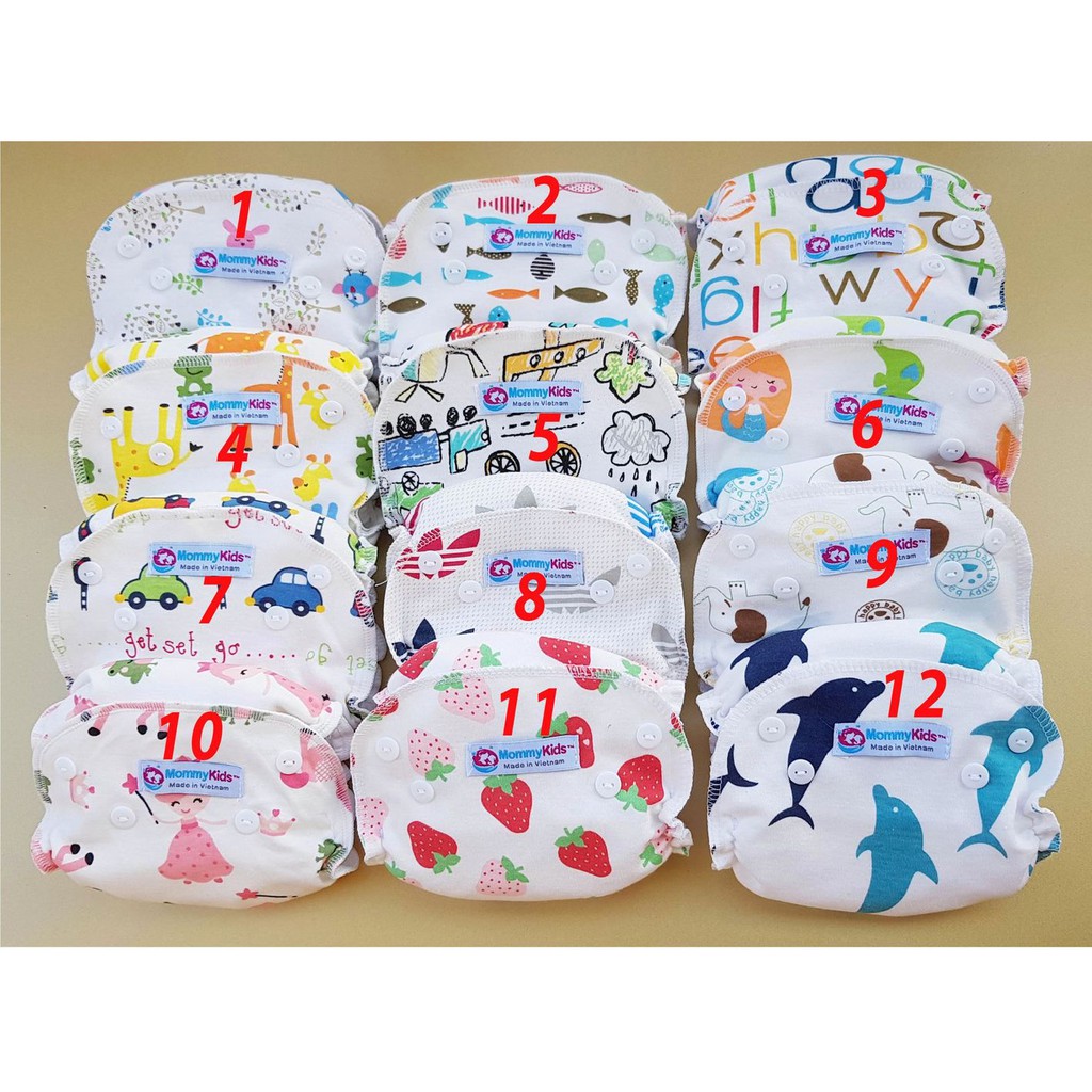 Combo 10 Tã vải, bỉm vải Mommykids chống tràn, chống hăm free size bé 1 - 24 tháng tuổi..