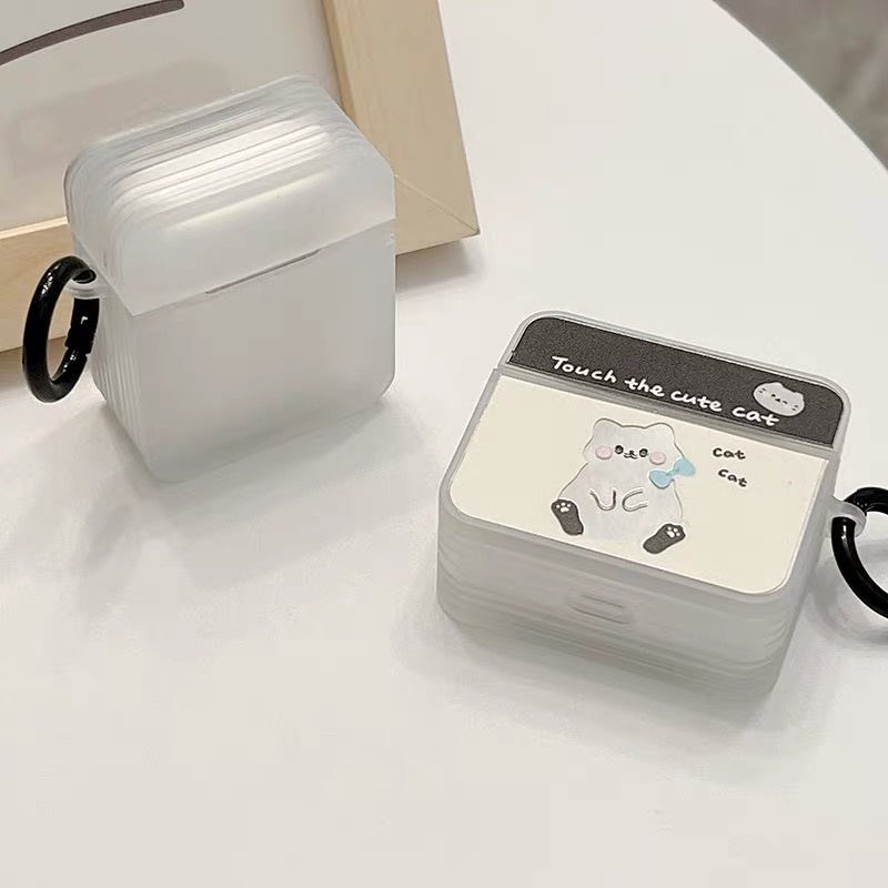 Vỏ Bảo Vệ Tai Nghe Không Dây Airpods 1.2.3.Pro Hình Mèo Xám