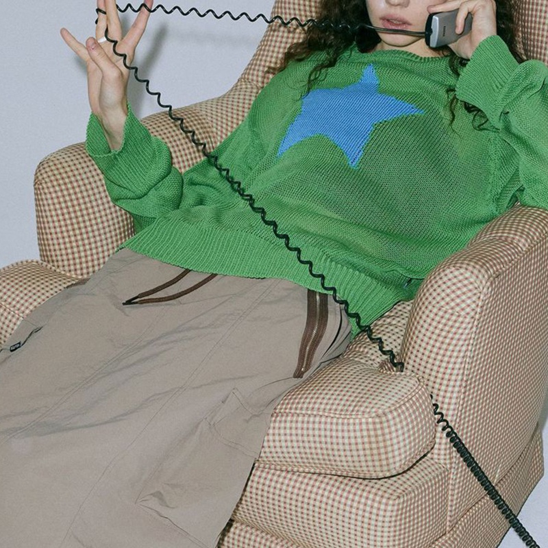 Áo Sweater Dệt Kim Họa Tiết Ngôi Sao Xinh Xắn Cho Nữ