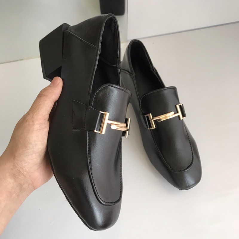 [CÓ SẴN] Giày da nữ loafer công sở dẫm gót - 2 mẫu