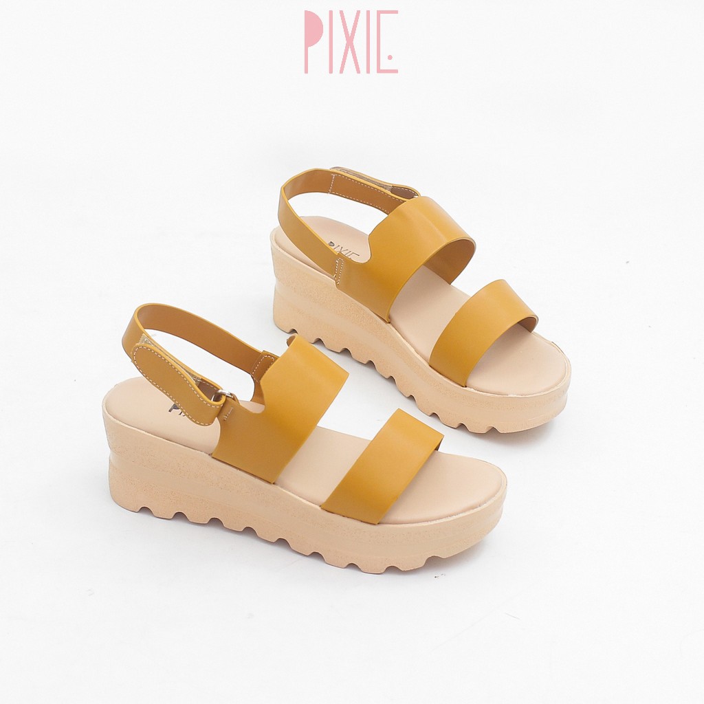Giày Sandal Đế Xuồng 5cm Siêu Nhẹ Quai Ngang Màu Đen Pixie X425