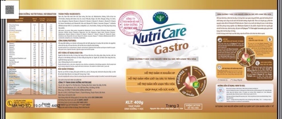 Sữa Nutricare Gastro 400g dành cho người viêm dạ dày, rối loạn tiêu hoá