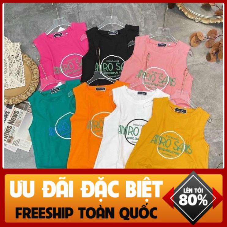 Áo thun giấy sát nách form rộng un chữ Anro Sans cổ tròn *