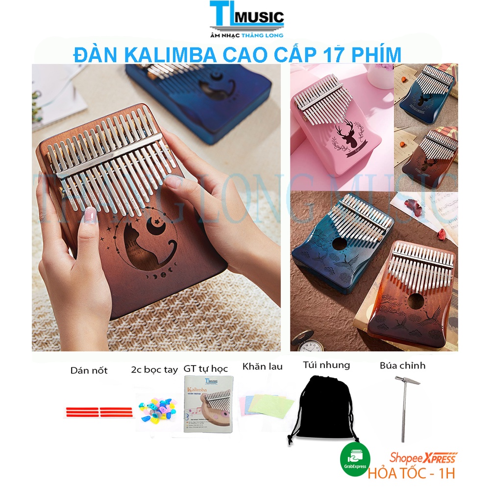 ĐÀN KALIMBA GỖ MAHOGANY CAO CẤP 17 phím-Tặng full phụ kiện