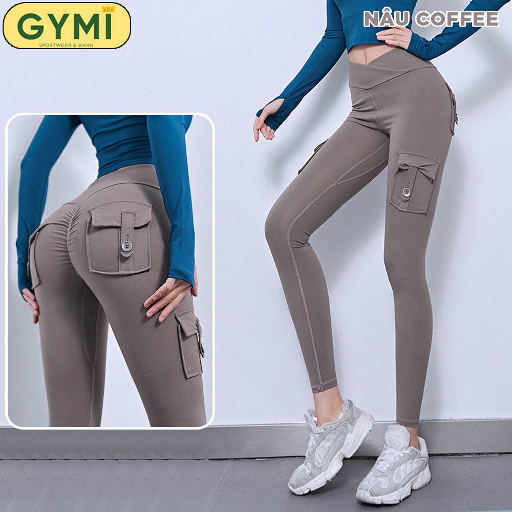 Quần tập gym yoga nữ chun mông túi hộp Mitao Girl x GYMI QD30 dáng legging chất thun poly mền mịn cạp chéo nâng mông