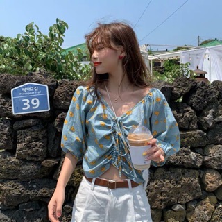 Áo voan croptop rút dây trước ngực siêu hot