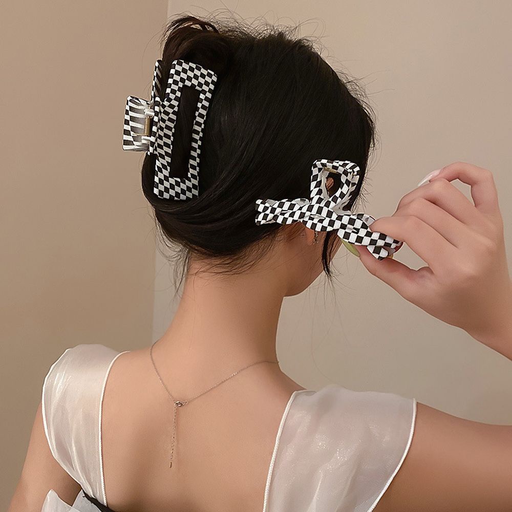 Kẹp Tóc Càng Cua Cỡ Lớn Họa Tiết Sọc Caro Thanh Lịch Cho Nữ
