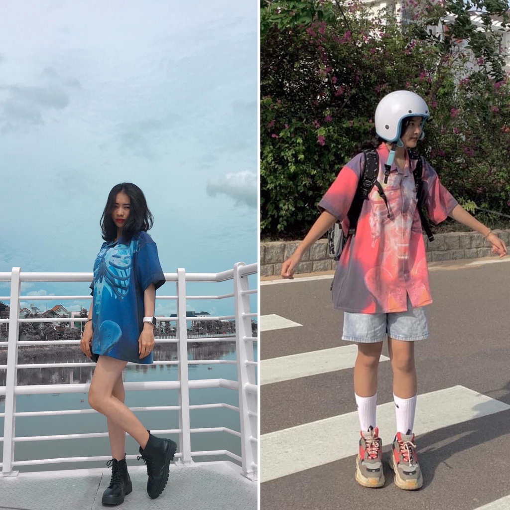Áo sơ mi BoBui xương đỏ và xanh chuẩn real 100% Full bọc tag