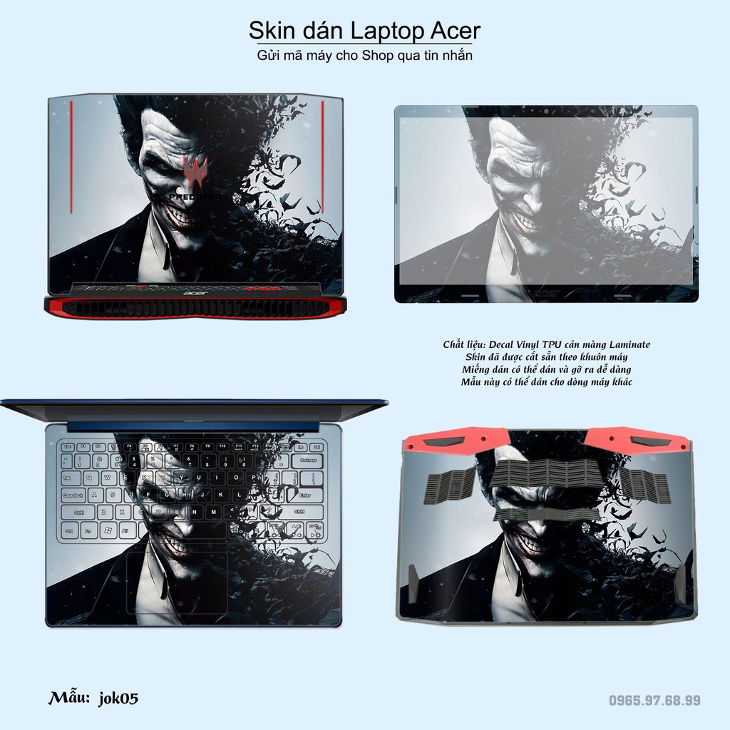 Skin dán Laptop Acer in hình Joker (inbox mã máy cho Shop)