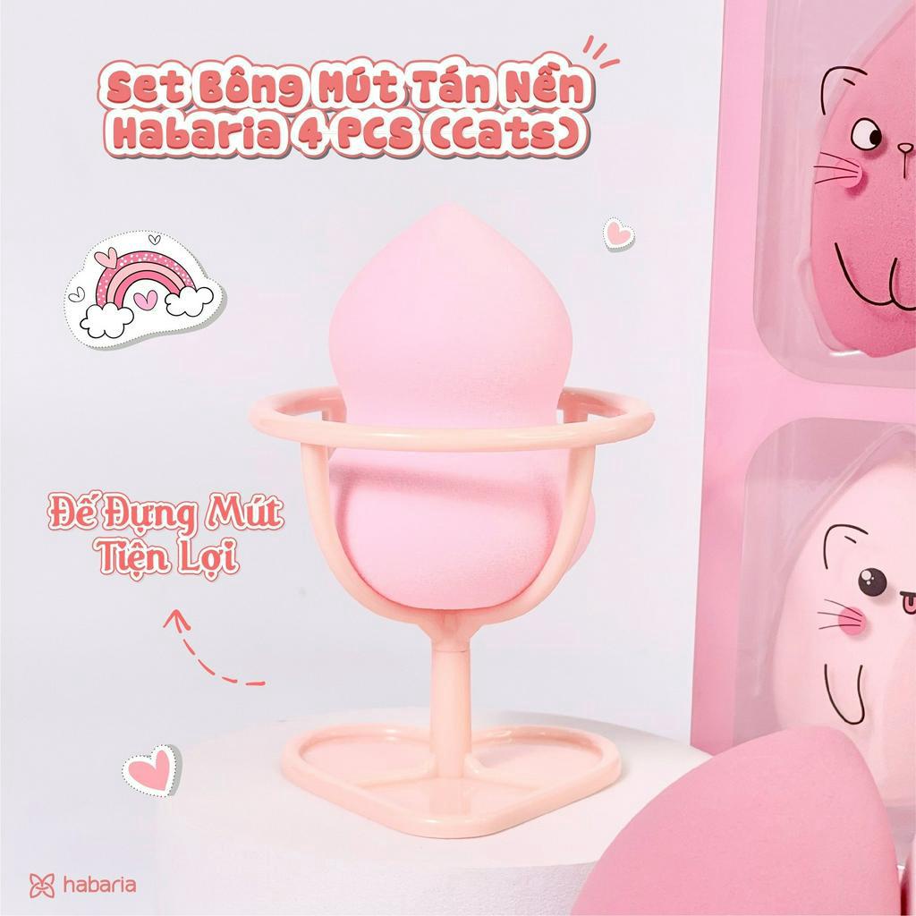 Set Bông Mút Habaria Tán Nền Makeup Sponge Cats Fall In Love 4 Món Có Giá Đở