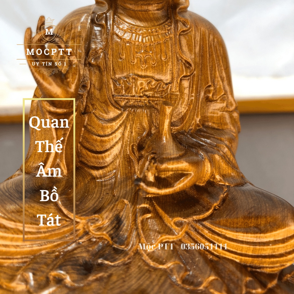 Tượng Phật Bà Quan Thế Âm Bồ Tát gỗ Hương Đá , B kích thước 15 x 8 x 8 Cm