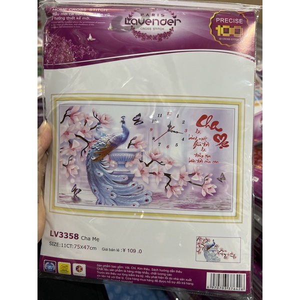 tranh thêu chữ thập cha mẹ đồng hồ lv3358 (75x47)