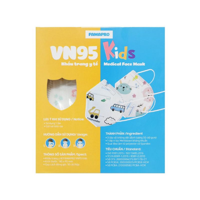 Combo 5 hộp 50 cái khẩu trang VN95 Kids cho bé