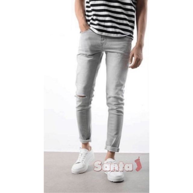 Quần jean Nam cao cấp dài rách gối siêu chất wash Bạc - HOT TREND 2021 | BigBuy360 - bigbuy360.vn