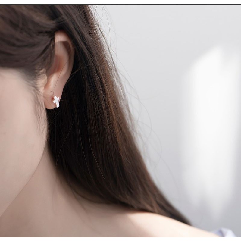 Khuyên tai nam, nữ Bạc chữ thập nhỏ xinh KT010037