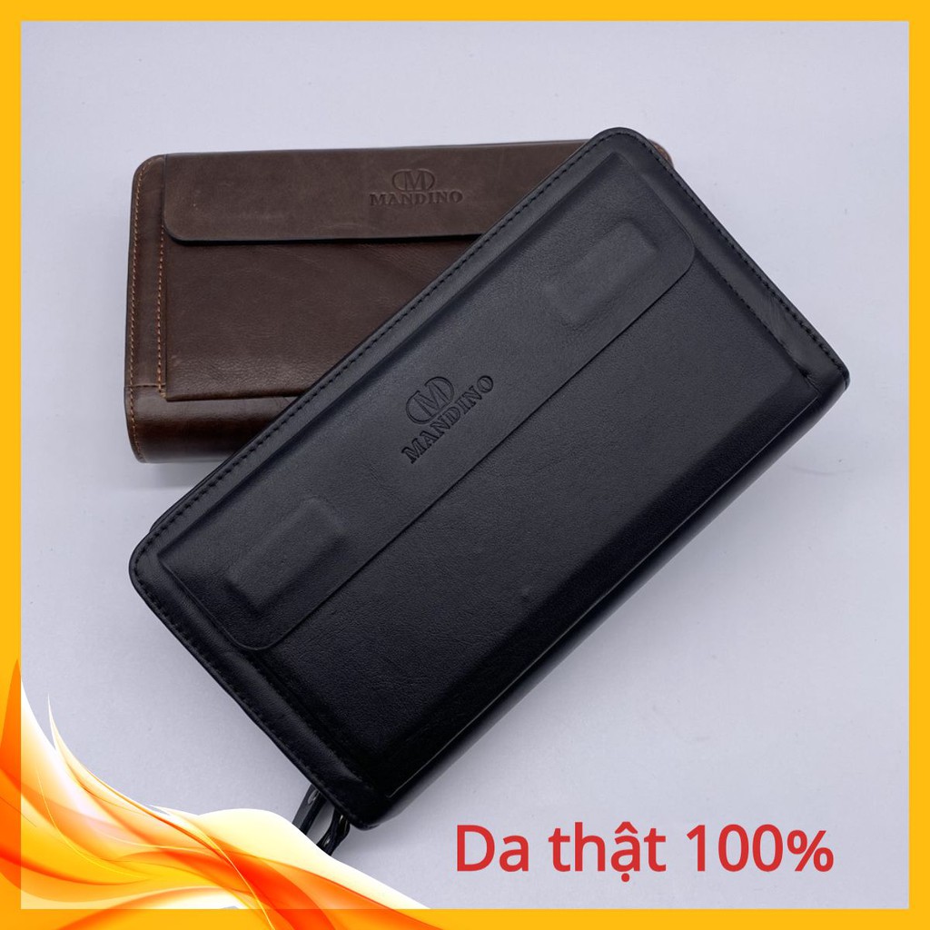 Ví Cầm Tay Nam Clutch Da Bò Thật Mandino Màu Đen, Màu Nâu M9096