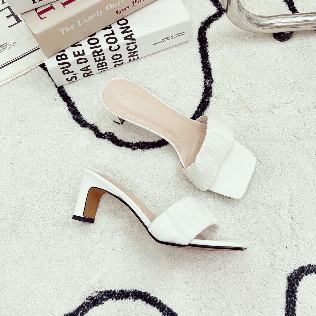 Dép cao gót nữ bảng quai ngang đế đúc vuông cực xinh