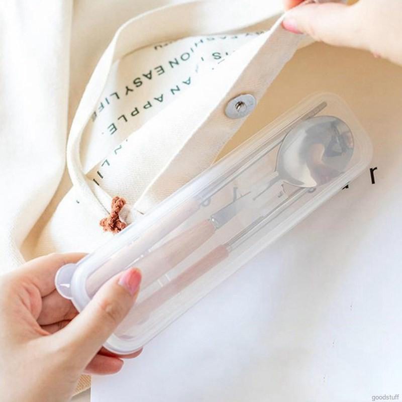 Bộ Muỗng Đũa Bằng Thép Không Gỉ Cán Gỗ Phong Cách Nhật Bản Tiện Dụng Mang Theo Du Lịch