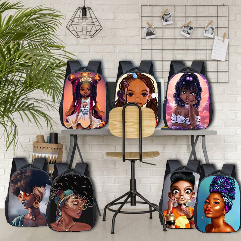 Ba Lô Đi Học Màu Đen Chống Thấm Nước Phong Cách Công Chúa Afro Châu Phi