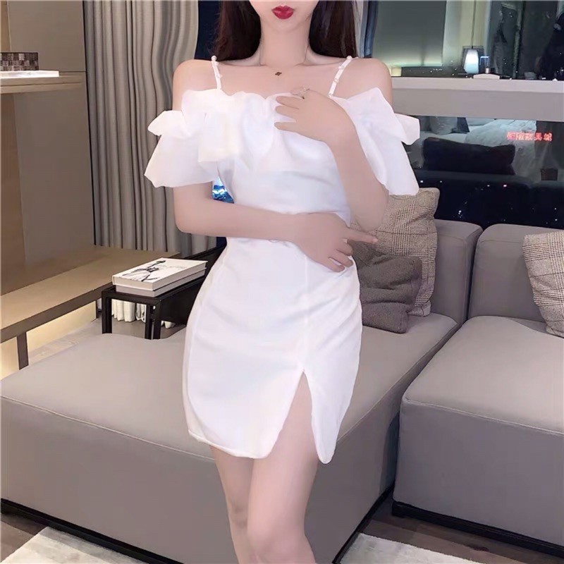 váy trễ vai nhún bèo hàng thiết kế 2021 | BigBuy360 - bigbuy360.vn