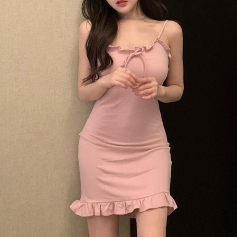 TT 28 • Đầm Nữ 2 Dây - Đầm body 2 dây viền bèo Quyến rũ Mẫu siêu hot