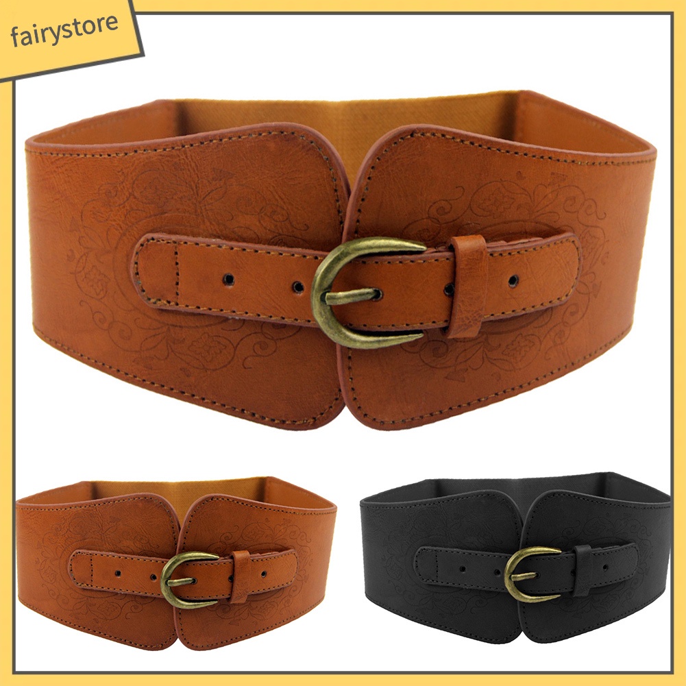 Thắt lưng giả da bản rộng màu trơn phong cách cổ điển cho nữ