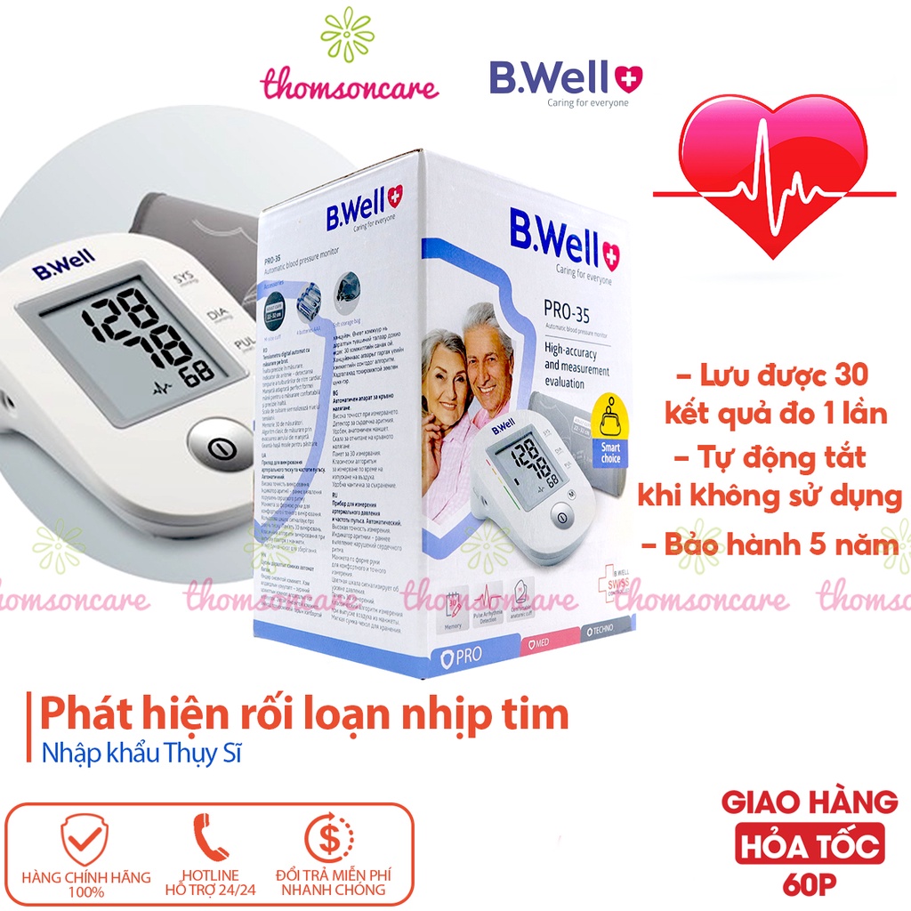 Máy đo huyết áp điện tử bắp tay, cổ tay BWell PRO-35 Theo dõi huyết áp, nhịp tim, sức khỏe - Nhập khẩu Thụy Sĩ