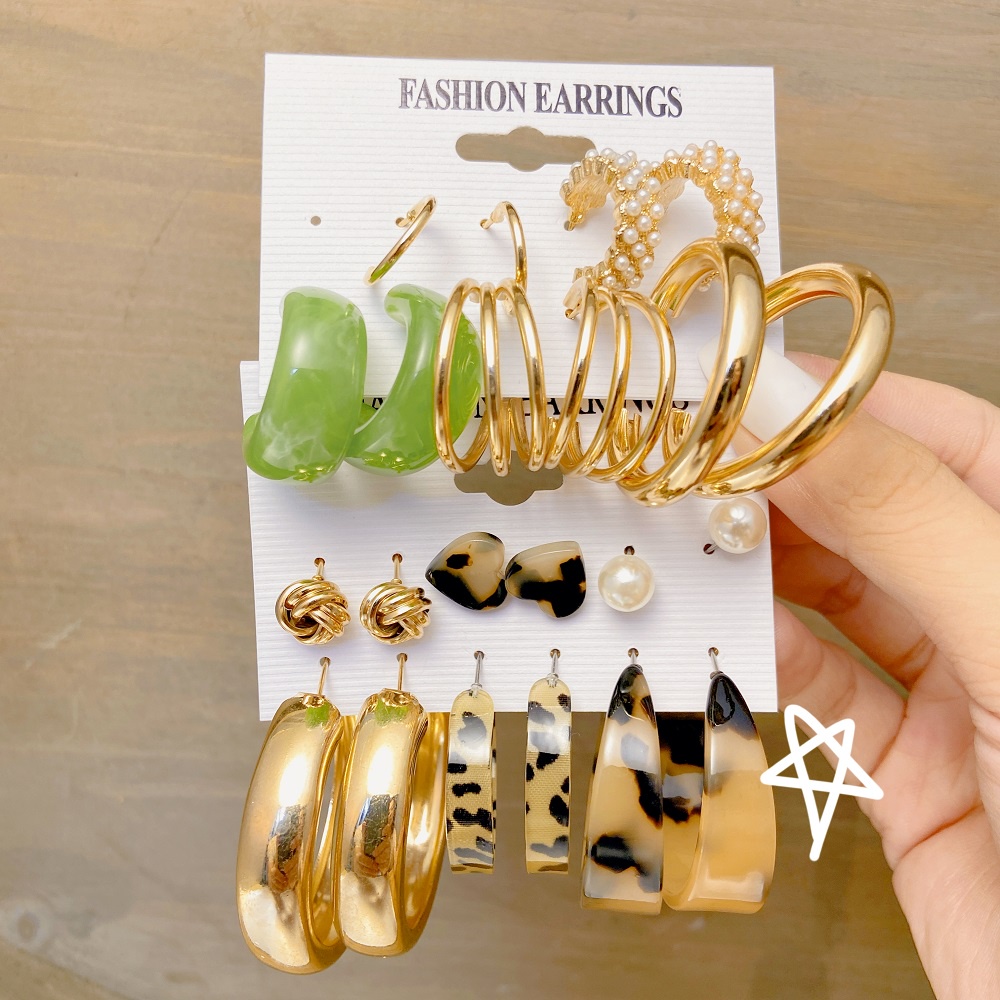 Set 12 bông tai nhiều hình dạng đính ngọc trai sang trọng