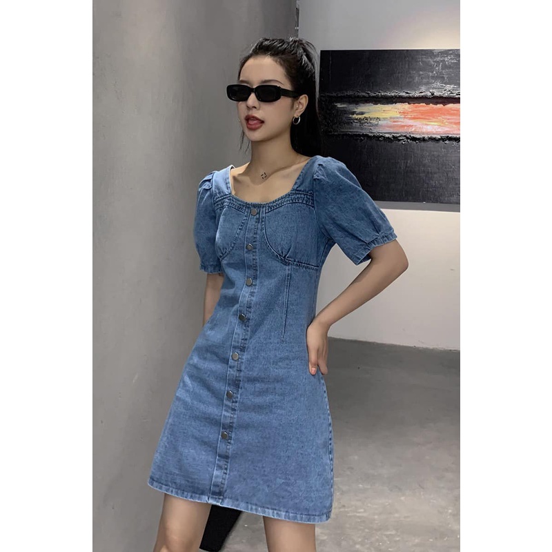 Đầm jeans vải giãn tay