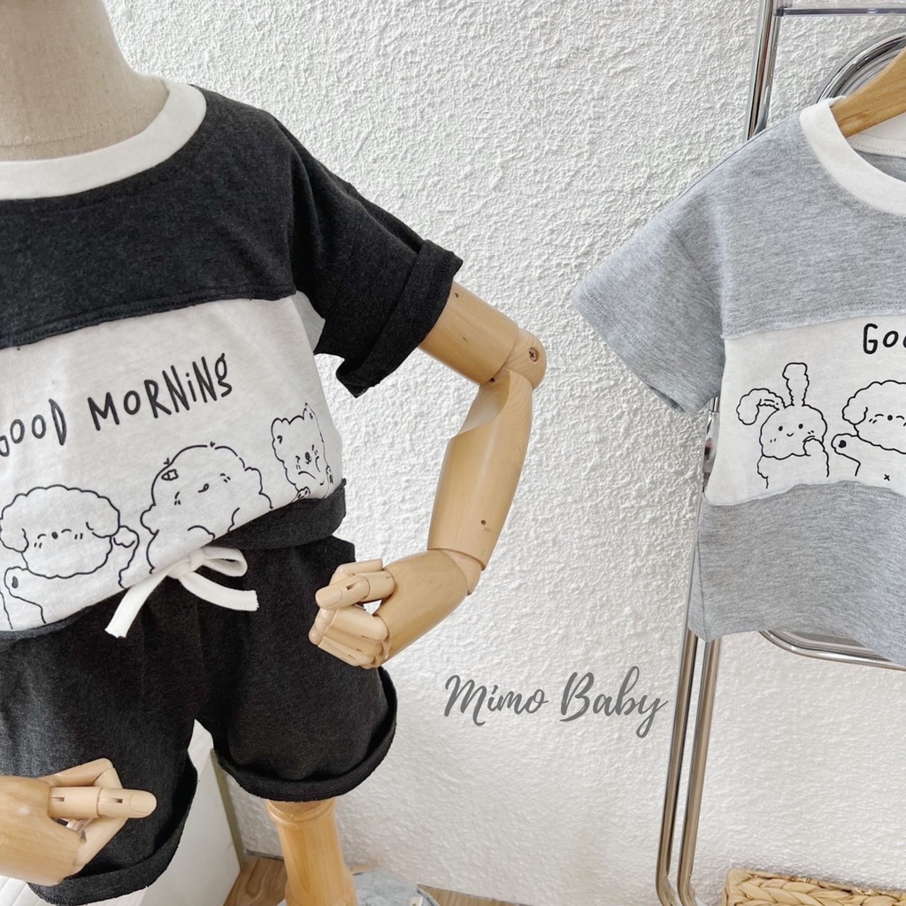Bộ cotton cộc tay thân phối in hình gấu đáng yêu cho bé Mimo baby QA17