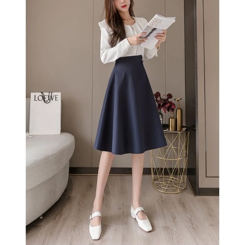 Chân váy xòe dáng dài công sở, Cạp lệch đính 2 khuy, dáng Midy thanh lịch, trẻ trung CV002