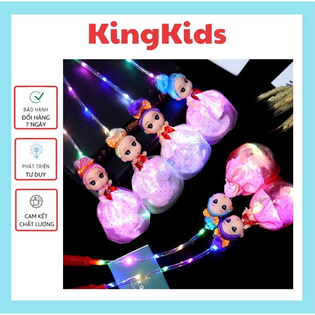 Đèn lồng trung thu búp bê chibi váy chấm bi, đèn trung thu phát sáng cho bé gái KingKids