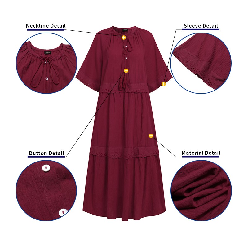 Đầm Cotton Linen VONDA Dáng Rộng Tay Lửng Phối Nút Thời Trang Cho Nữ | BigBuy360 - bigbuy360.vn