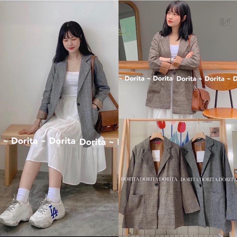 [Ảnh thật/Video] Áo khoác dạ 2 lớp, 1 cúc. Áo Blazer 2 lớp Hàn Quốc - Dorita Boutique