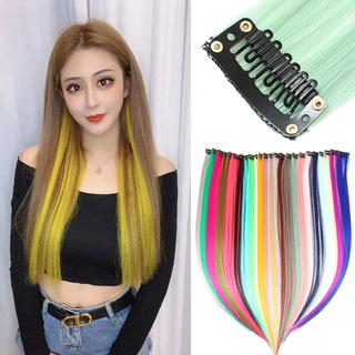 Tóc Giả Thẳng Dài Nhuộm Màu Ombre Xanh Dương Tím Hồng