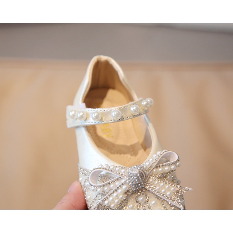 Giày Búp Bê Da Đế Mềm Đính Nơ Lấp Lánh Cho Bé Gái 2-16 Tuổi