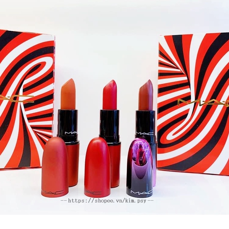 Set 3 thỏi son Mac Fullsize (Mac Ruby Woo, Devoted To Chili và màu Bated Breath)