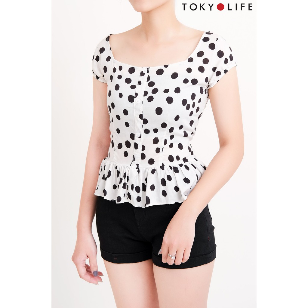 [Mã WABRSWK giảm 10% đơn 250K] Áo sơ mi Nữ TOKYOLIFE lanh cổ vuông ngắn tay dáng ôm I9SHI501G