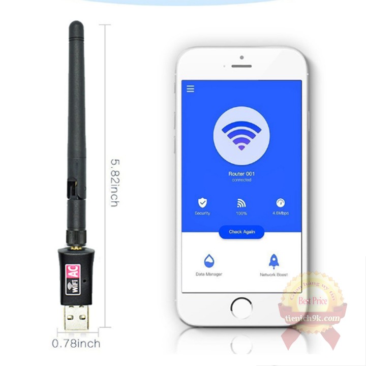 USB thu Wifi sóng 5Ghz 3.0 Có Râu tích hợp ăng ten băng tần kép phát AC600Mbps cho PC | BigBuy360 - bigbuy360.vn