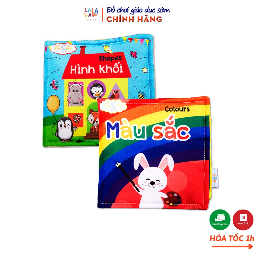 Combo 2 cuốn sách vải Lalala baby, kích thích đa giác quan, kích thước 15x15cm 12 trang (Màu sắc, hình khối)