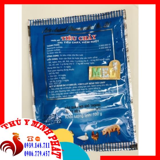 Tiêu chảy Áu Châu (100g) tiêu đen. Đặc t.rị tiêu chảy, viêm ruột  trên gia súc, gia cầm.