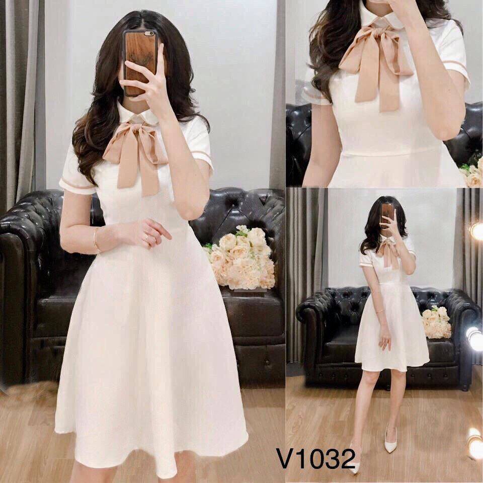 Đầm Nữ Xòe Dự Tiệc Cột Nơ Cổ Thời Trang