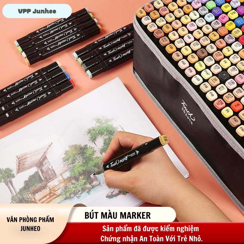 Bút màu marker touch chuyên nghiệp họa cụ tô màu dạ kèm túi vải đế bút - Bộ 30/40/60/80 Màu