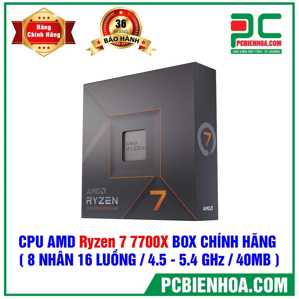 CPU AMD RYZEN 7 7700X BOX CHÍNH HÃNG ( 8 NHÂN 16 LUỒNG / 4.5 - 5.4 GHZ / 40MB )
