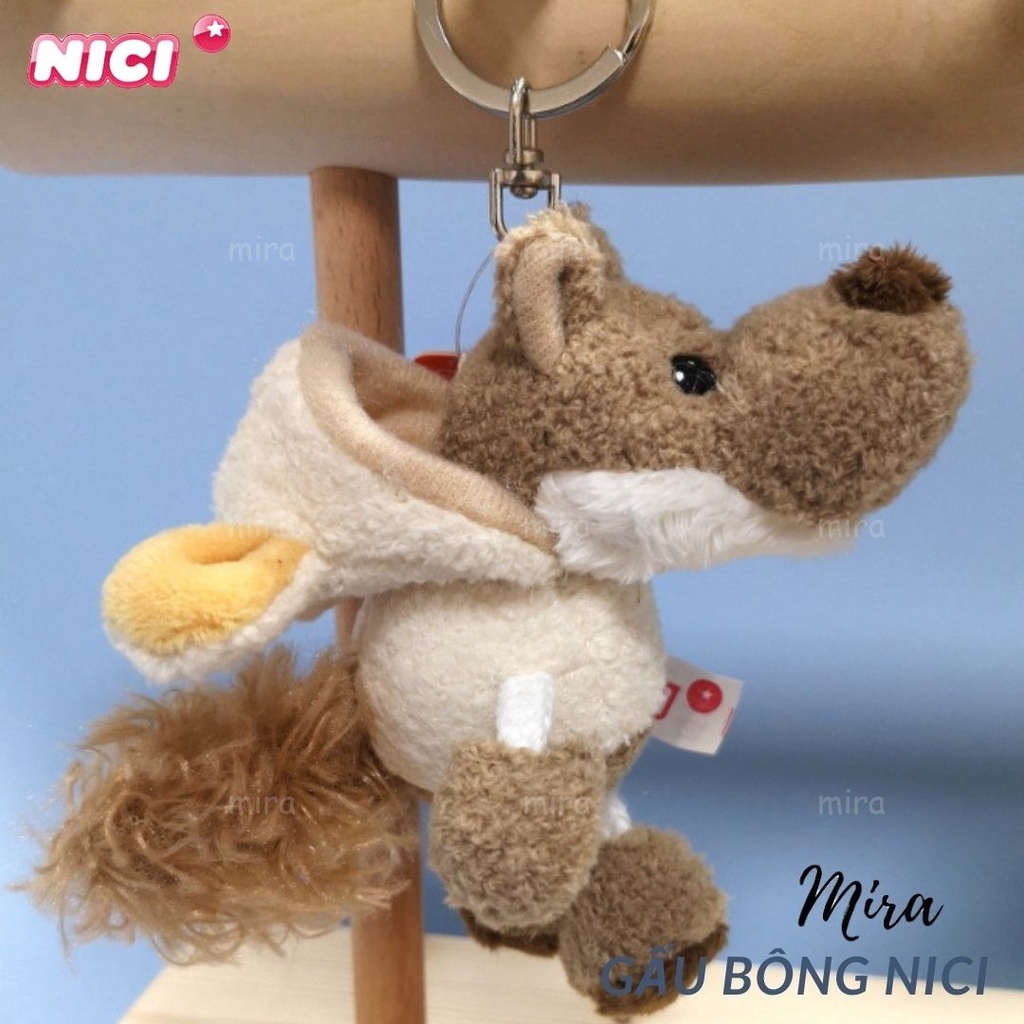 Móc Khóa Gấu Bông Mini - Hình CON SÓI Đeo Cặp, Treo Balo Thương hiệu NICI Quà Sinh Nhật Cho Nữ 10cm MIRA-GB28004