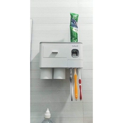 Bộ Nhả Kem Đánh Răng Tự Động 2 Cốc Nhựa ABS Hút Từ Tính lắp đặt dính tường