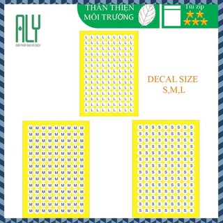 Decal dán size SML đầy đủ size để dán quần áo